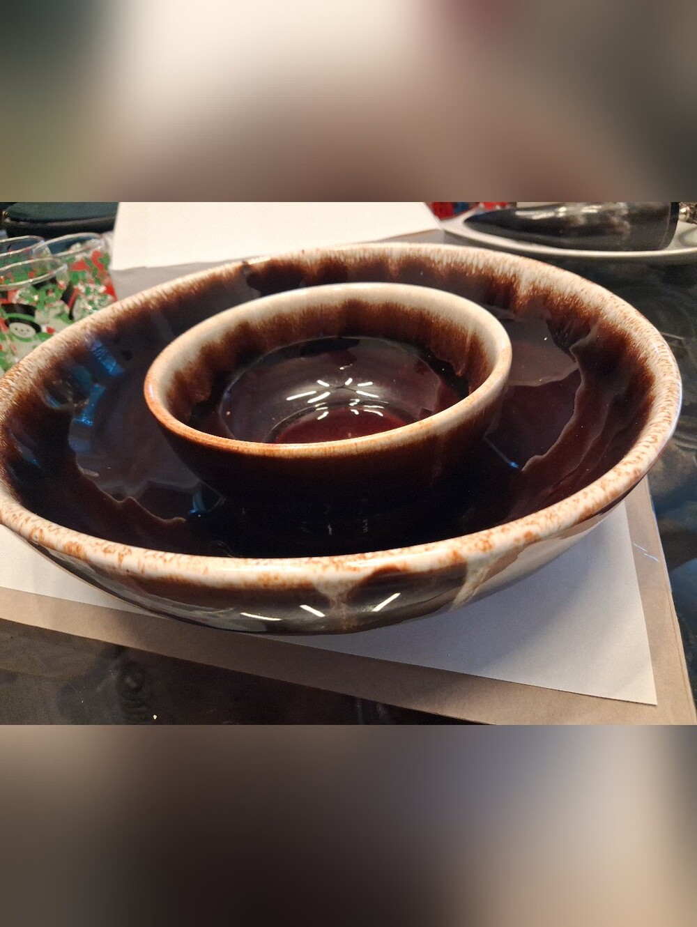 Pfaltzgraff Dining- Brown And White Glazed Ceramic Decorative Chip and Dip Bowl - Picture 8 of 9
